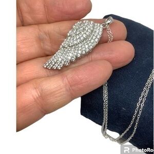Sterling silver CZ wing pendant 18” necklace